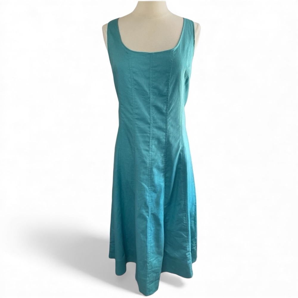 ❌SOLD❌BANANA REPUBLIC Linen Blend Midi Dress in Aquamarine, Size 18 - Picture 2 of 12